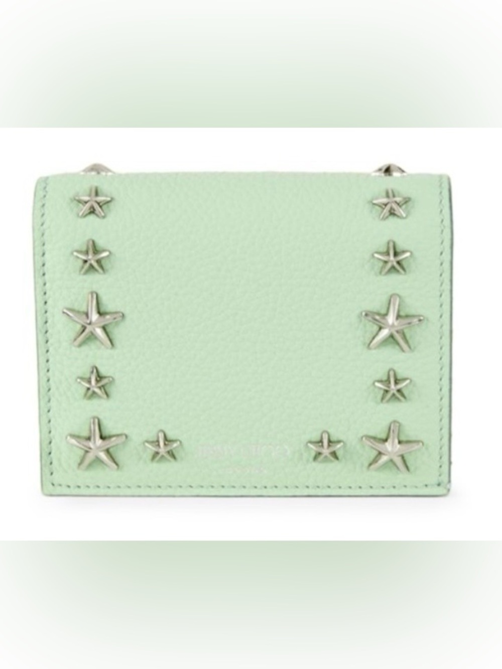 Jimmy Choo Star Stud Leather Bifold Wallet Mint Green NWT Rare Sold Out